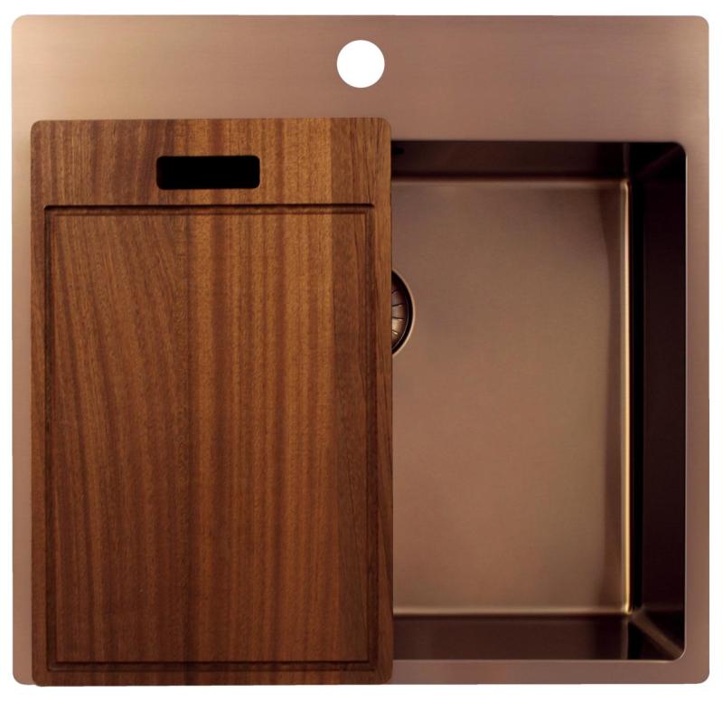 Pure.Sink Exclusivo Miedziany zlew 54x52 cm Tapwing z otworem na baterię, promień 10mm PEX5040T-62