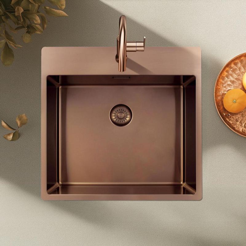 Pure.Sink Exclusivo Miedziany zlew 54x52 cm Tapwing z otworem na baterię, promień 10mm PEX5040T-62