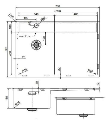 Pure.Sink Exclusivo Złoty mały zlew z obszarem ociekającym 78x52 cm Tapwing po lewej PEX3478LT-60