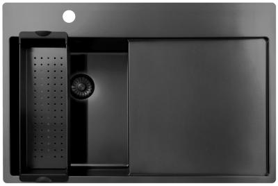Pure.Sink Exclusivo Gun Metal mała zlew z obszarem ociekającym 78x52 cm Tapwing po lewej stronie PEX3478LT-61
