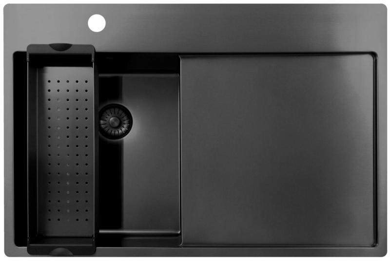 Pure.Sink Exclusivo Gun Metal mała zlew z obszarem ociekającym 78x52 cm Tapwing po lewej stronie PEX3478LT-61