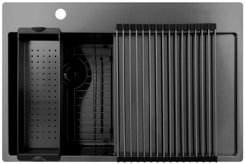 Pure.Sink Exclusivo Gun Metal mała zlew z obszarem ociekającym 78x52 cm Tapwing po lewej stronie PEX3478LT-61