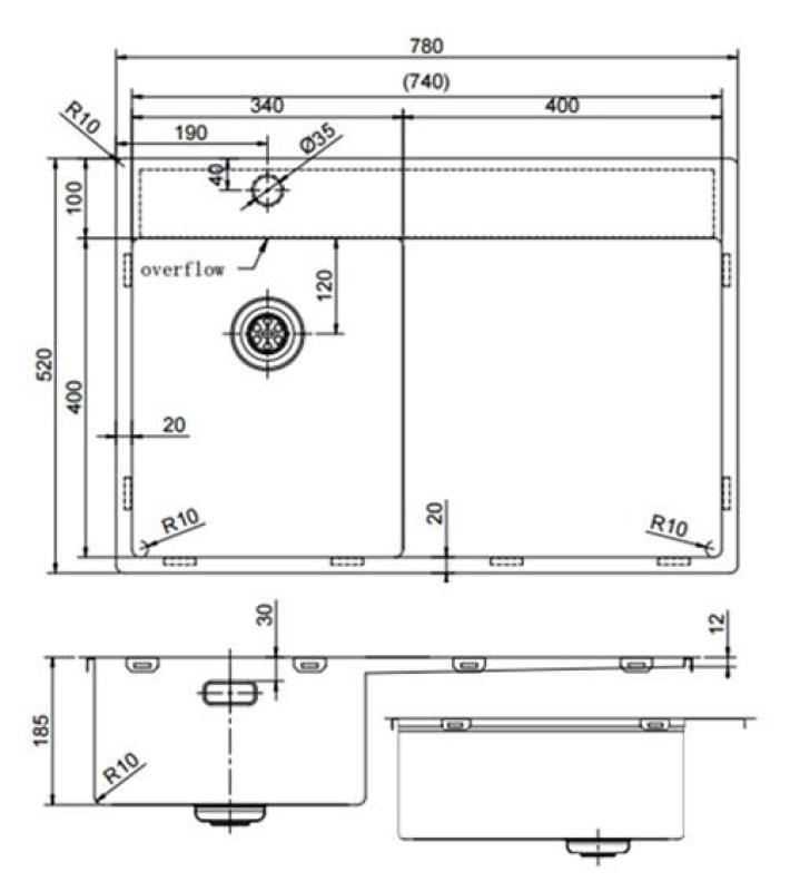 Pure.Sink Exclusivo Gun Metal mała zlew z obszarem ociekającym 78x52 cm Tapwing po lewej stronie PEX3478LT-61