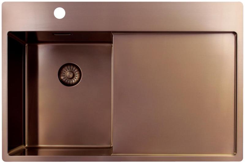 Pure.Sink Exclusivo Miedziany mały zlew z częścią ociekającą 78x52 cm Tapwing na lewo PEX3478LT-62