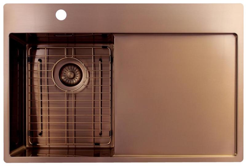 Pure.Sink Exclusivo Miedziany mały zlew z częścią ociekającą 78x52 cm Tapwing na lewo PEX3478LT-62