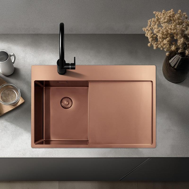 Pure.Sink Exclusivo Miedziany mały zlew z częścią ociekającą 78x52 cm Tapwing na lewo PEX3478LT-62