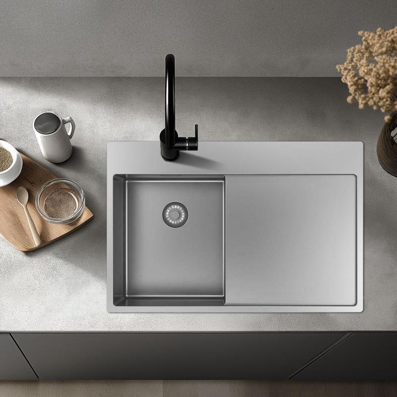 Pure.Sink Exclusivo RVS mały zlew z częścią ociekającą 78x52 cm Tapwing po prawej PEX3478RT-02
