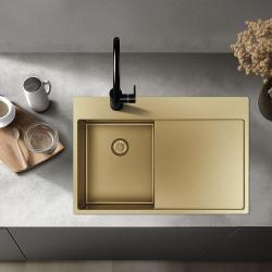 Pure.Sink Exclusivo Złoty mały zlew z obszarem ociekającym 78x52 cm Tapwing po prawej stronie PEX3478RT-60