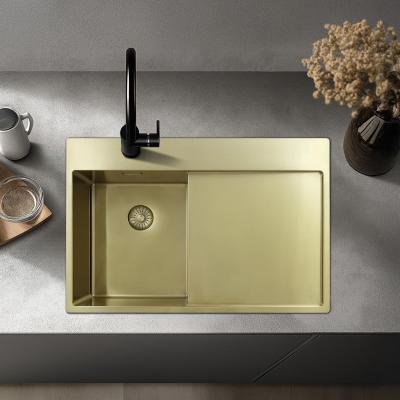 Pure.Sink Exclusivo Złoty mały zlew z obszarem ociekającym 78x52 cm Tapwing po prawej stronie PEX3478RT-60