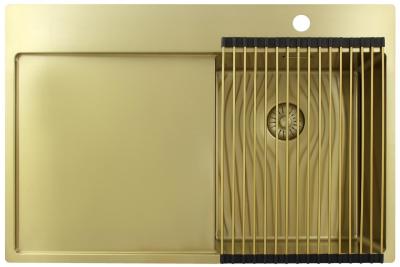 Pure.Sink Exclusivo Złoty mały zlew z obszarem ociekającym 78x52 cm Tapwing po prawej stronie PEX3478RT-60