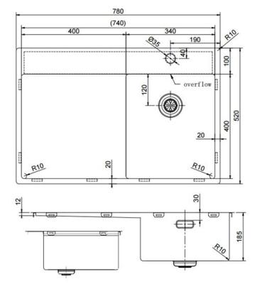 Pure.Sink Exclusivo Złoty mały zlew z obszarem ociekającym 78x52 cm Tapwing po prawej stronie PEX3478RT-60
