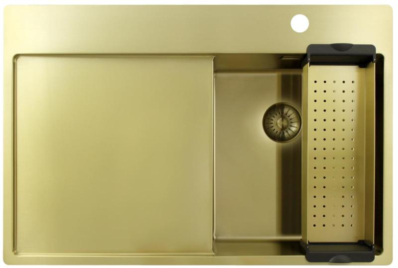 Pure.Sink Exclusivo Mała umywalka ze złota z ociekaczem 78x52 cm Bateria prawostronna PEX3478RT-60