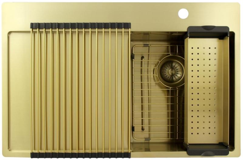 Pure.Sink Exclusivo Mała umywalka ze złota z ociekaczem 78x52 cm Bateria prawostronna PEX3478RT-60