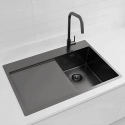Pure.Sink Exclusivo Gun Metal mały zlew z miejscem do osuszania 78x52 cm Tapwing po prawej stronie PEX3478RT-61
