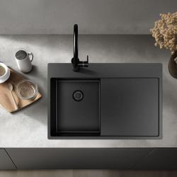 Pure.Sink Exclusivo Gun Metal mały zlew z miejscem do osuszania 78x52 cm Tapwing po prawej stronie PEX3478RT-61