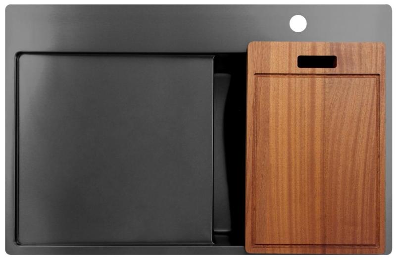 Pure.Sink Exclusivo Gun Metal mały zlew z miejscem do osuszania 78x52 cm Tapwing po prawej stronie PEX3478RT-61