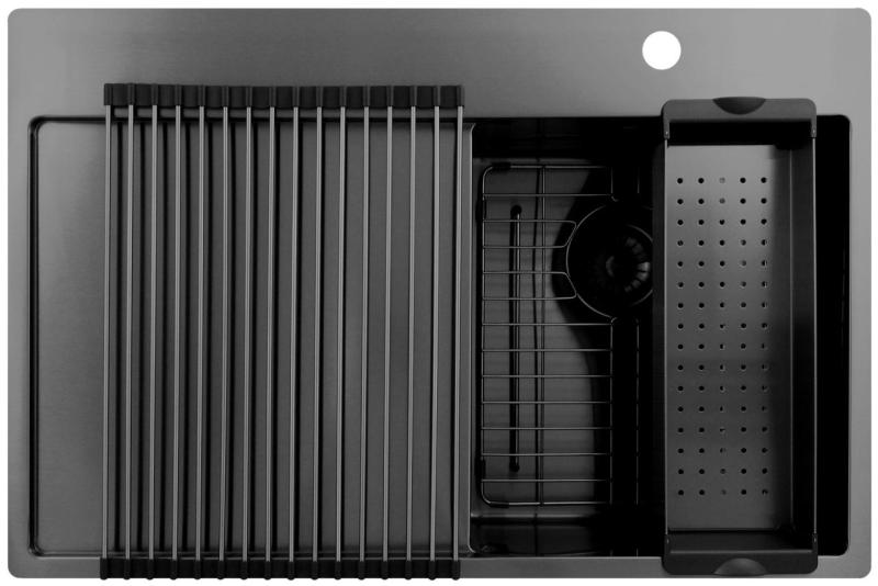 Pure.Sink Exclusivo Gun Metal mały zlew z miejscem do osuszania 78x52 cm Tapwing po prawej stronie PEX3478RT-61