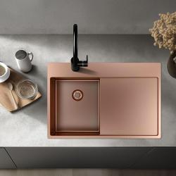 Pure.Sink Exclusivo Miedziany mały zlewozmywak z obszarem ociekającym 78x52 cm Tapwing po prawej stronie PEX3478RT-62