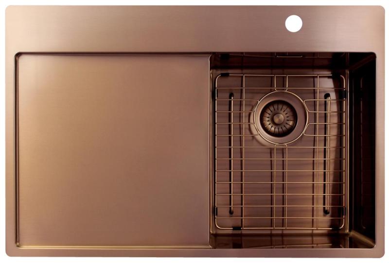 Pure.Sink Exclusivo Miedziany mały zlewozmywak z obszarem ociekającym 78x52 cm Tapwing po prawej stronie PEX3478RT-62