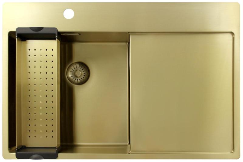 Pure.Sink Exclusivo Złoty zlew z ociekaczem 78x52 cm Bateria lewa PEX4078LT-60