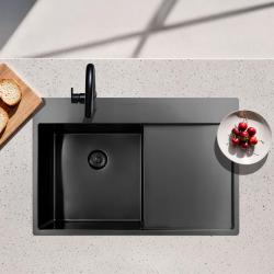 Pure.Sink Exclusivo Gun Metal zlew z częścią ociekającą 78x52 cm Tapwing po lewej stronie PEX4078LT-61