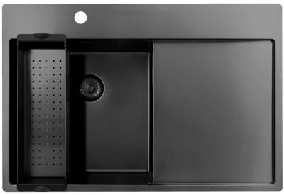 Pure.Sink Exclusivo Gun Metal zlew z częścią ociekającą 78x52 cm Tapwing po lewej stronie PEX4078LT-61