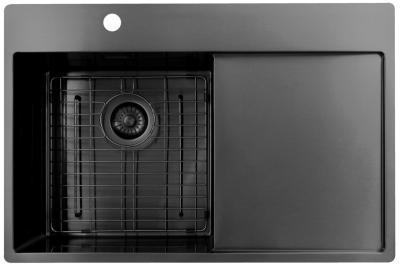 Pure.Sink Exclusivo Gun Metal zlew z częścią ociekającą 78x52 cm Tapwing po lewej stronie PEX4078LT-61