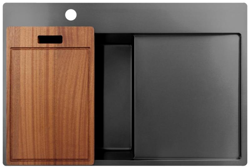 Pure.Sink Exclusivo Gun Metal zlew z częścią ociekającą 78x52 cm Tapwing po lewej stronie PEX4078LT-61