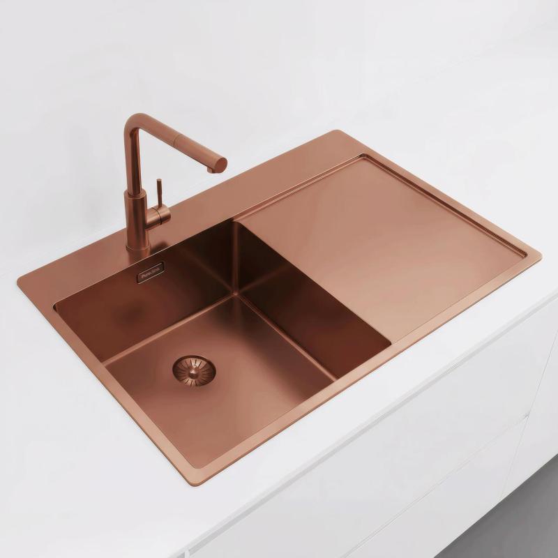 Pure.Sink Exclusivo Miedziany zlew z obszarem ociekającym 78x52 cm Tapwing po lewej stronie PEX4078LT-62