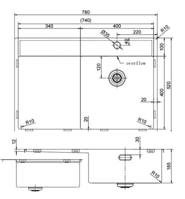 Pure.Sink Exclusivo stal nierdzewna zlew z obszarem ociekającym 78x52 cm Tapwing po prawej stronie PEX4078RT-02