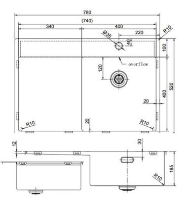 Pure.Sink Exclusivo Złoty zlew z obszarem ociekającym 78x52 cm Tapwing po prawej stronie PEX4078RT-60
