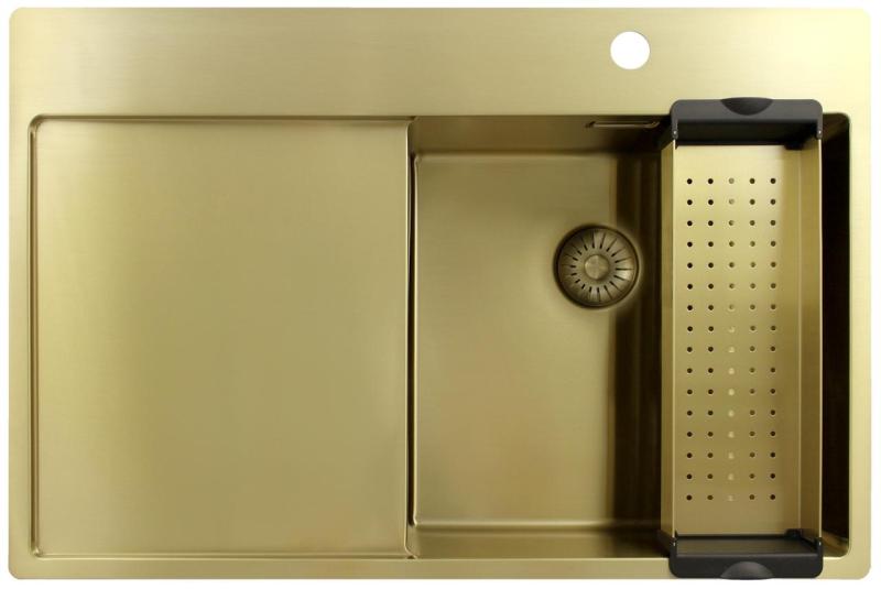 Pure.Sink Exclusivo Złoty zlew z ociekaczem 78x52 cm Bateria prawostronna PEX4078RT-60