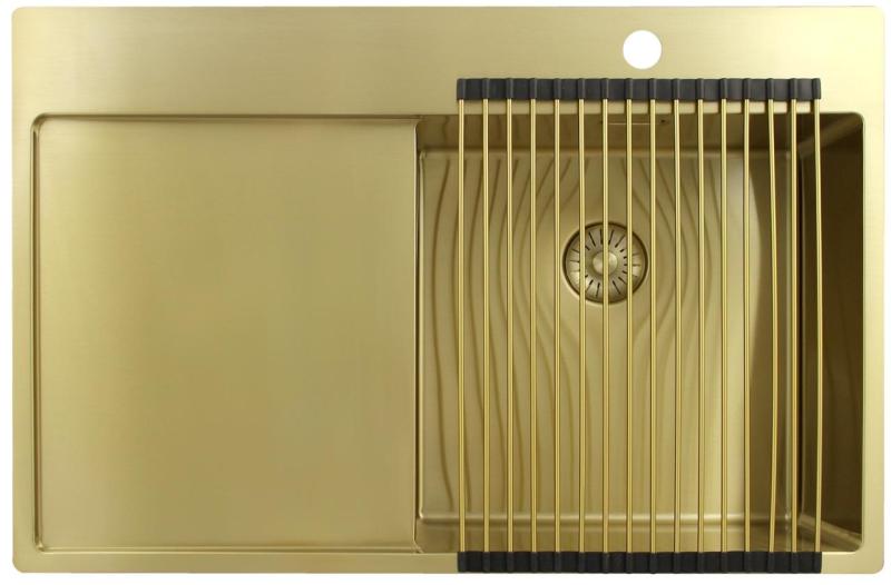 Pure.Sink Exclusivo Złoty zlew z ociekaczem 78x52 cm Bateria prawostronna PEX4078RT-60