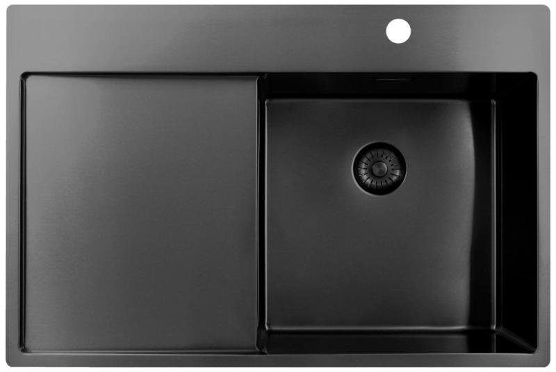 Pure.Sink Exclusivo Gun Metal zlew z miejscem do osuszania 78x52 cm Tapwing po prawej stronie PEX4078RT-61