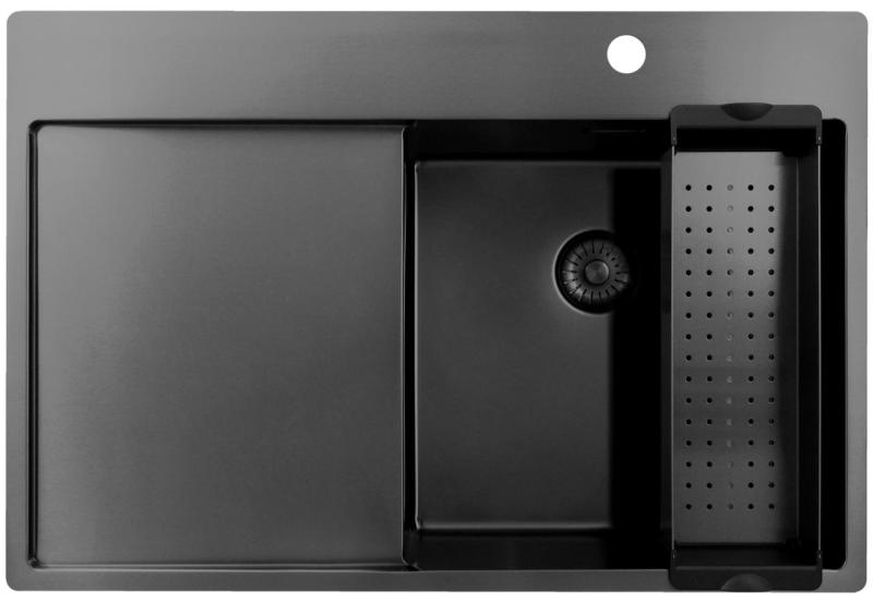 Pure.Sink Exclusivo Gun Metal zlew z miejscem do osuszania 78x52 cm Tapwing po prawej stronie PEX4078RT-61