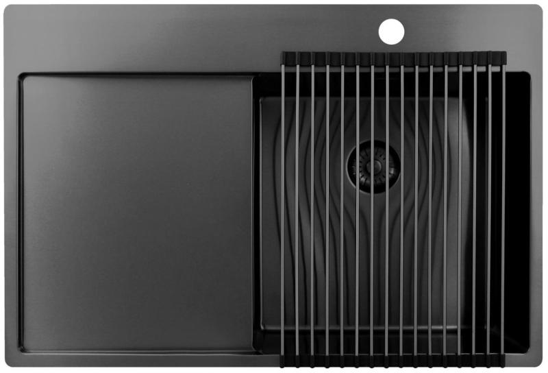 Pure.Sink Exclusivo Gun Metal zlew z miejscem do osuszania 78x52 cm Tapwing po prawej stronie PEX4078RT-61
