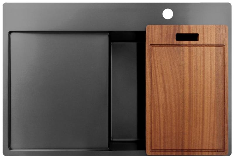 Pure.Sink Exclusivo Gun Metal zlew z miejscem do osuszania 78x52 cm Tapwing po prawej stronie PEX4078RT-61