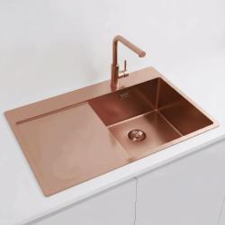 Pure.Sink Exclusivo Miedziany zlew z częścią ociekową 78x52 cm Tapwing po prawej stronie PEX4078RT-62