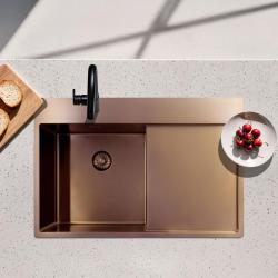 Pure.Sink Exclusivo Miedziany zlew z częścią ociekową 78x52 cm Tapwing po prawej stronie PEX4078RT-62
