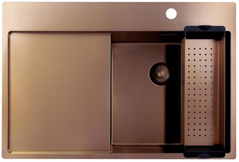 Pure.Sink Exclusivo Miedziany zlew z częścią ociekową 78x52 cm Tapwing po prawej stronie PEX4078RT-62