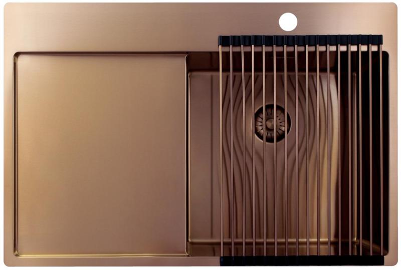 Pure.Sink Exclusivo Miedziany zlew z częścią ociekową 78x52 cm Tapwing po prawej stronie PEX4078RT-62