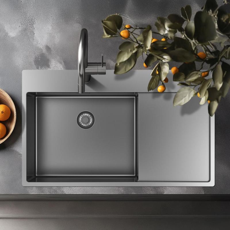 Pure.Sink Exclusivo stal nierdzewna zlew z częścią ociekającą 86x52 cm Tapwing po lewej stronie PEX5086LT-02