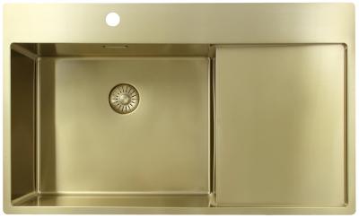Pure.Sink Exclusivo Złoty zlew z częścią ociekową 86x52 cm Tapwing po lewej stronie PEX5086LT-60