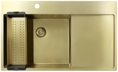 Pure.Sink Exclusivo Złoty zlew z częścią ociekową 86x52 cm Tapwing po lewej stronie PEX5086LT-60