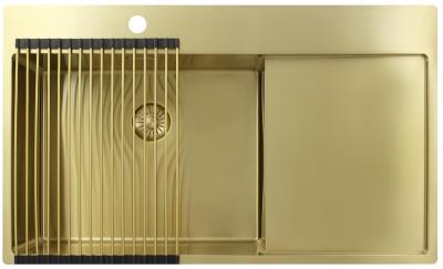 Pure.Sink Exclusivo Złoty zlew z częścią ociekową 86x52 cm Tapwing po lewej stronie PEX5086LT-60