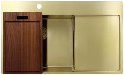 Pure.Sink Exclusivo Złoty zlew z częścią ociekową 86x52 cm Tapwing po lewej stronie PEX5086LT-60