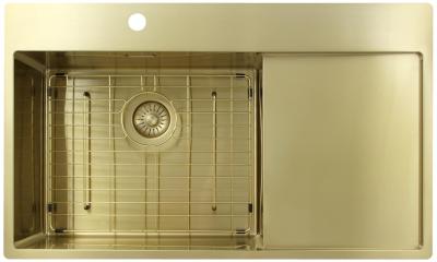Pure.Sink Exclusivo Złoty zlew z częścią ociekową 86x52 cm Tapwing po lewej stronie PEX5086LT-60