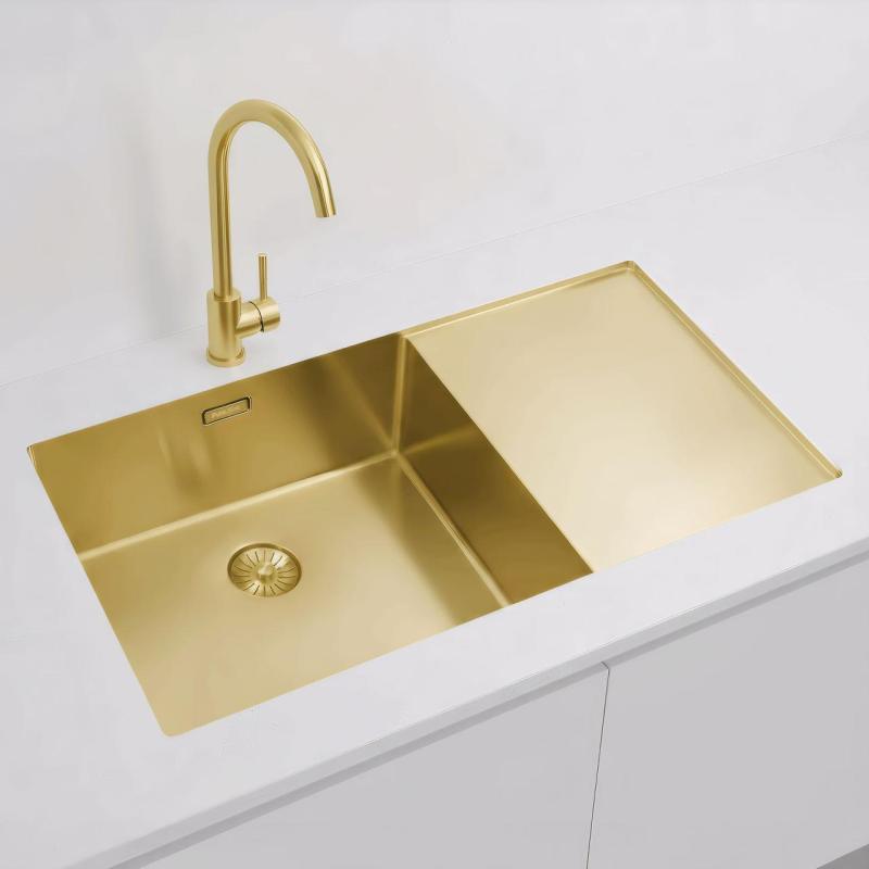 Pure.Sink Exclusivo Złoty zlew z ociekaczem 86x52 cm Bateria lewa PEX5086LT-60