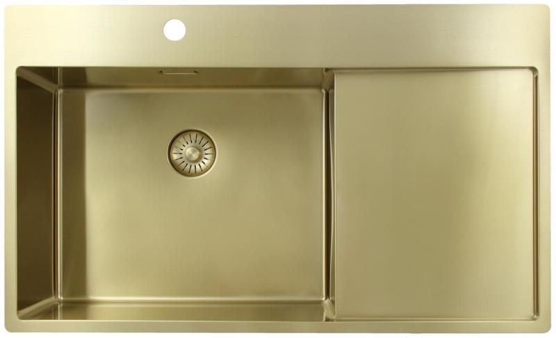 Pure.Sink Exclusivo Złoty zlew z ociekaczem 86x52 cm Bateria lewa PEX5086LT-60