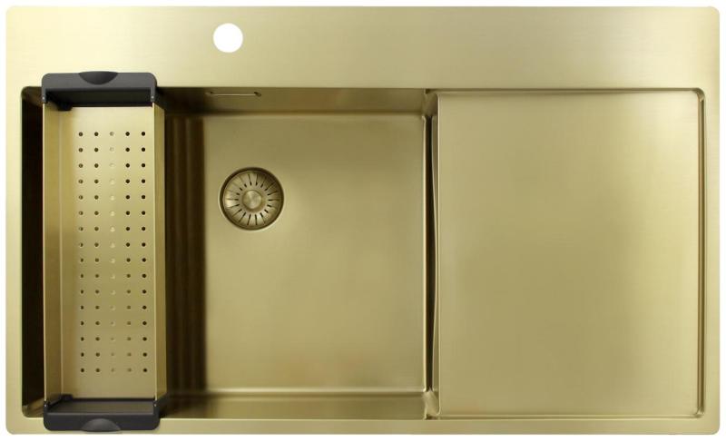 Pure.Sink Exclusivo Złoty zlew z ociekaczem 86x52 cm Bateria lewa PEX5086LT-60